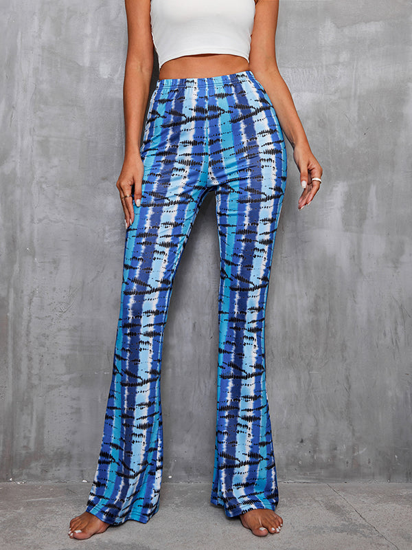 Elasticity Printed Split-Joint High Waisted Skinny Trousers Pants
