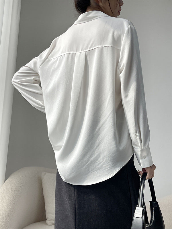 Pleated Split-Joint Long Sleeves Loose Lapel Blouses&Shirts Tops