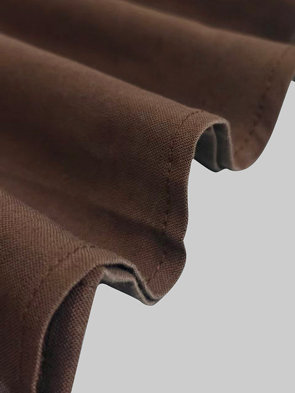 Loose Puff Sleeves Pleated Solid Color Split-Joint Lapel Maxi Dresses Shirt Dress