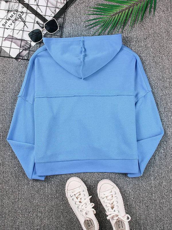Buttoned Split-Joint Velvet Hooded Long Sleeves Sweatshirt Tops