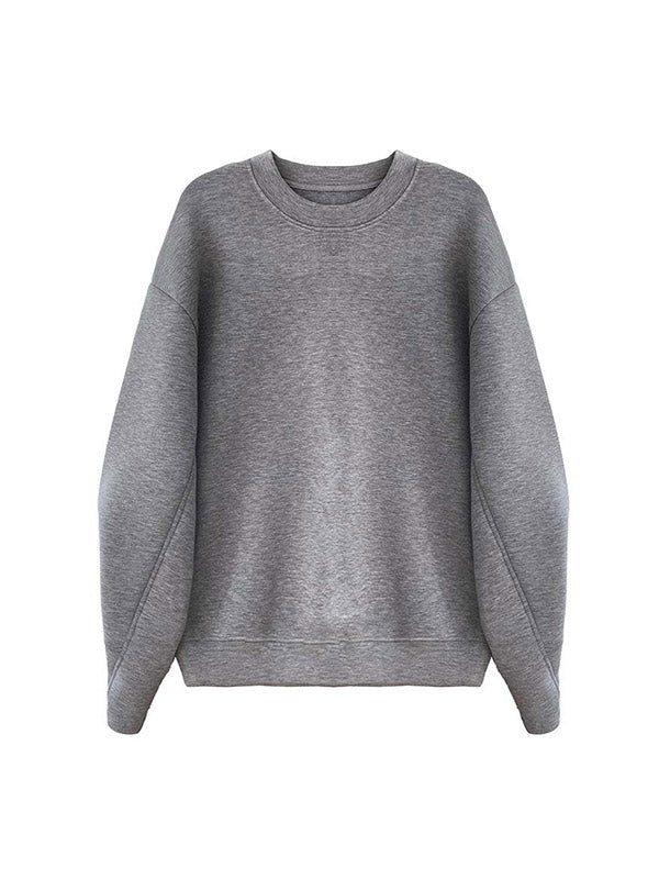 Solid Color Long Sleeves Loose Round-Neck Sweatshirt Tops