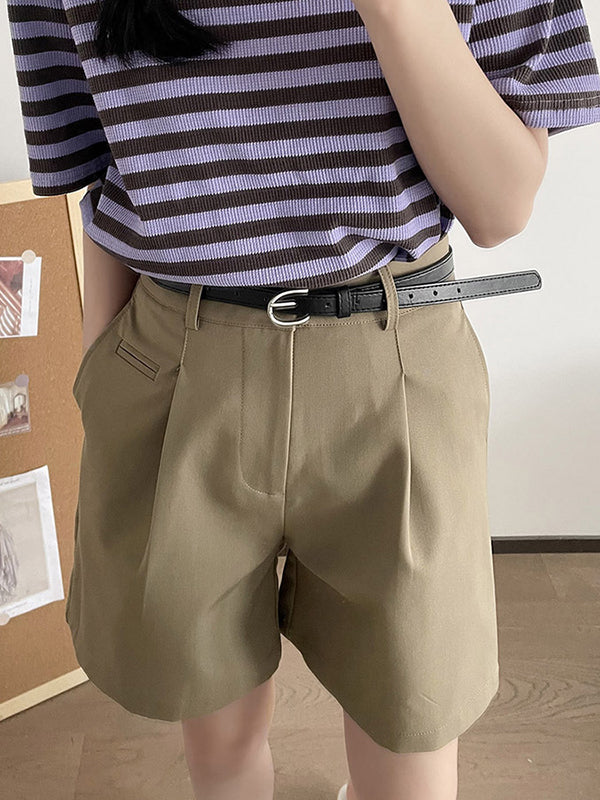 Pleated Split-Joint High Waisted Loose Shorts