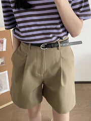 Pleated Split-Joint High Waisted Loose Shorts