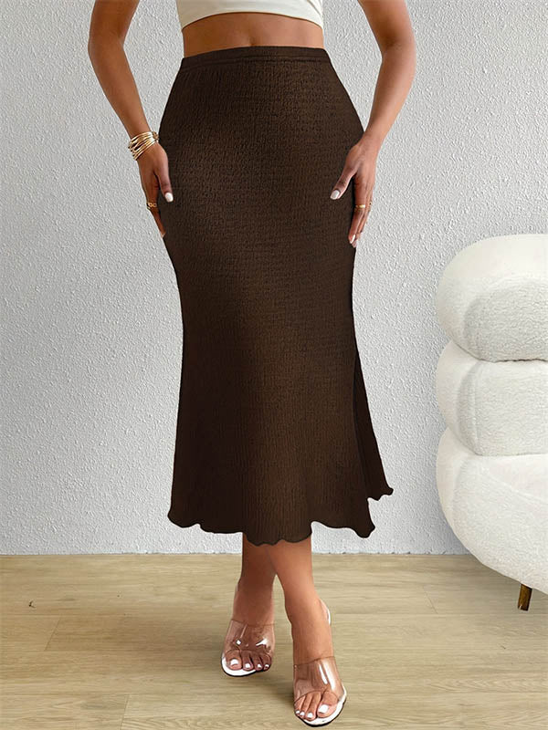 Elasticity Solid Color High Waisted Loose Skirts