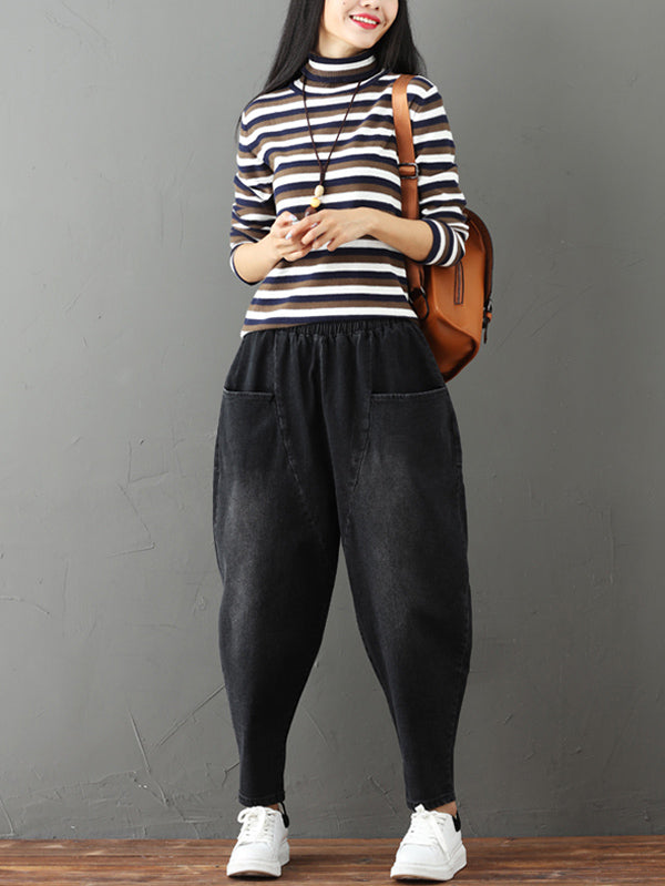 Cotton Vintage Gray-black Harem Jean Pants