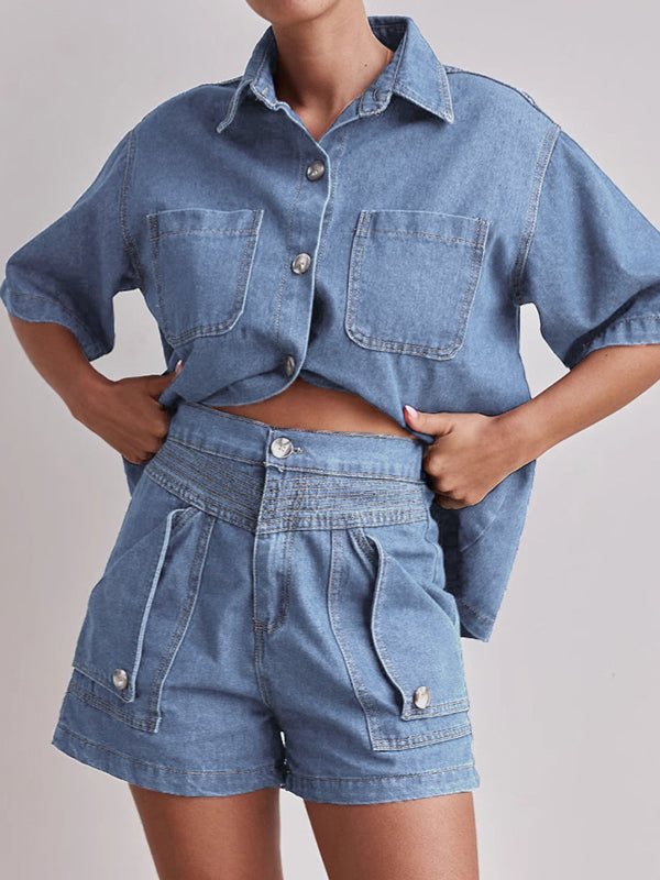 Split-Joint Loose Short Sleeves Lapel Blouses&shirts Tops