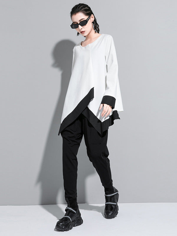 Original Asymmetric Split-Joint Round-Neck T-Shirt