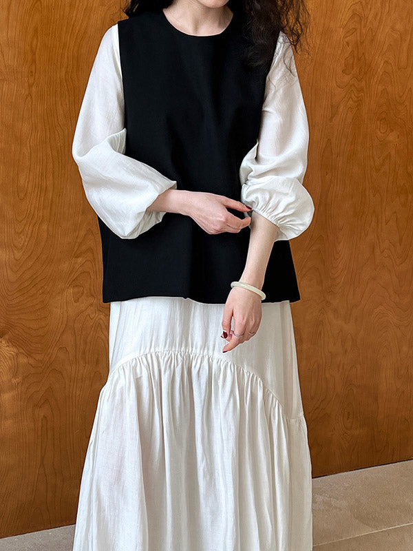 Elasticity Pleated Solid Color Split-Joint Zipper High Waisted Long Sleeves V-Neck Midi Dresses