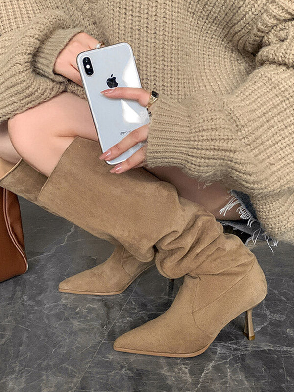Pointed-Toe Split-Joint Pumps Boots