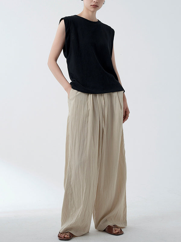 See-Through Solid Color Loose Sleeveless Round-Neck Vest Top