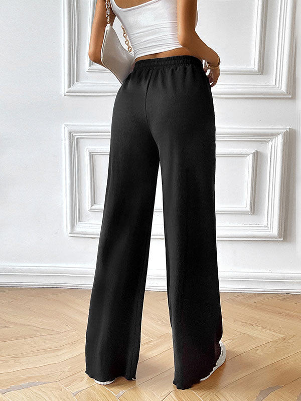 Drawstring Elasticity Solid Color Loose Straight Leg Trousers Pants