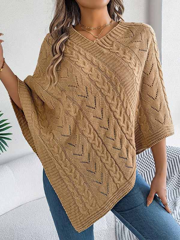 Solid Color Half Sleeves Loose V-neck Cape
