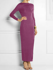 Solid Color Split-Side Long Sleeves Skinny Maxi Dresses