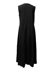 Original Loose V-Neck Face Printed Black Maxi Dress