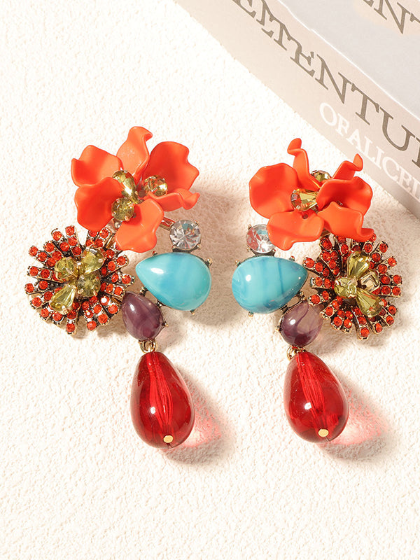Flower Shape Geometric Water Drop Earrings Accessories