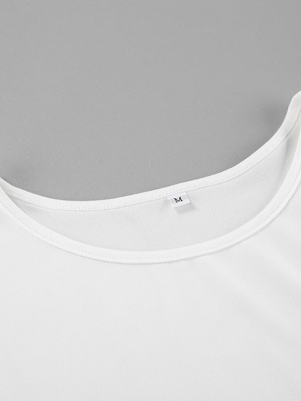 Pleated Solid Color Long Sleeves Skinny Round-Neck T-Shirts Tops