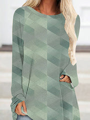 Printed High-low Long Sleeves Round-neck T-Shirts Tops
