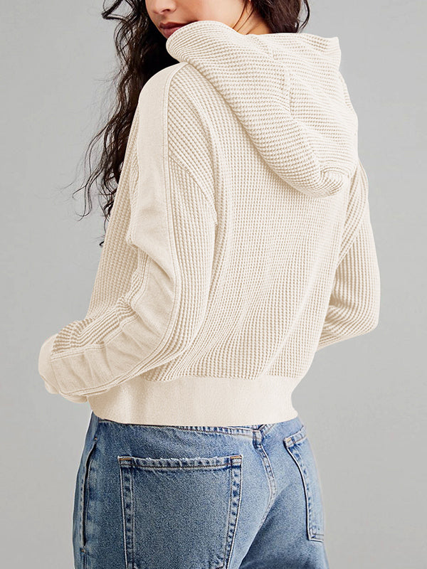 Zipper Long Sleeves Loose Hooded Outerwear Jackets
