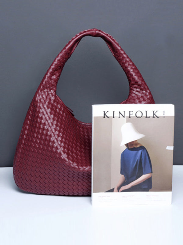 Geometric Solid Color Split-Joint Woven Zipper Handbags Bags
