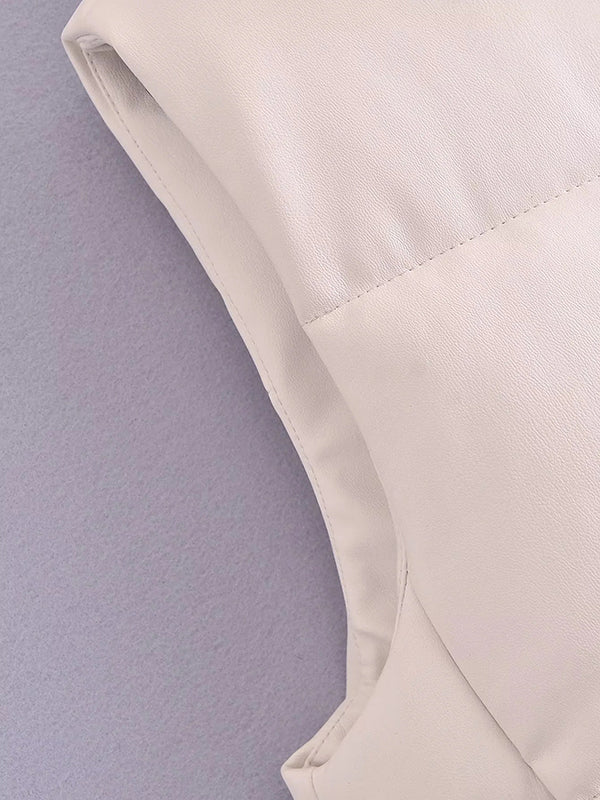 Drawstring Elasticity Solid Color Split-Joint Zipper Skinny Sleeveless Stand Collar Padded Vest