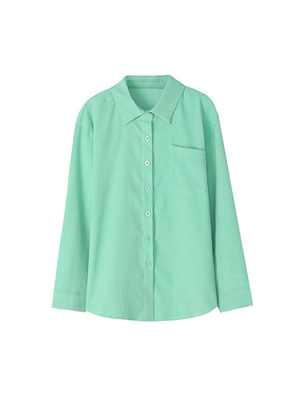 Solid Color Split-Joint Long Sleeves Loose Lapel Blouses