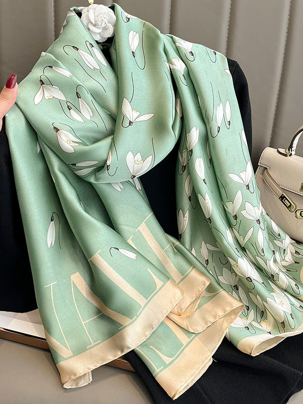 Floral Printed Letter Print Sun Protection Wrap Scarf