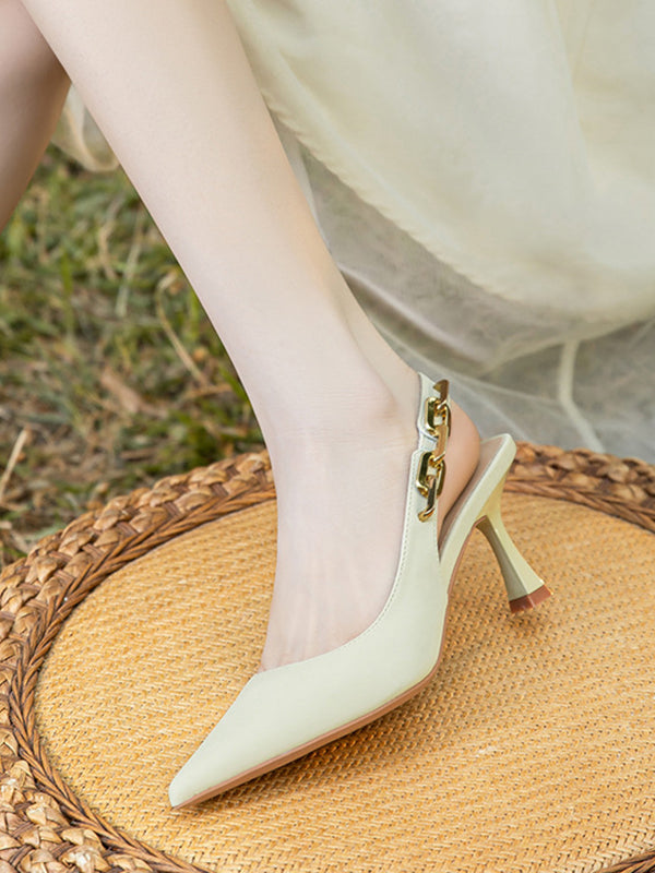 Chains Pointed-Toe Split-Joint Sling Shoes Sandals