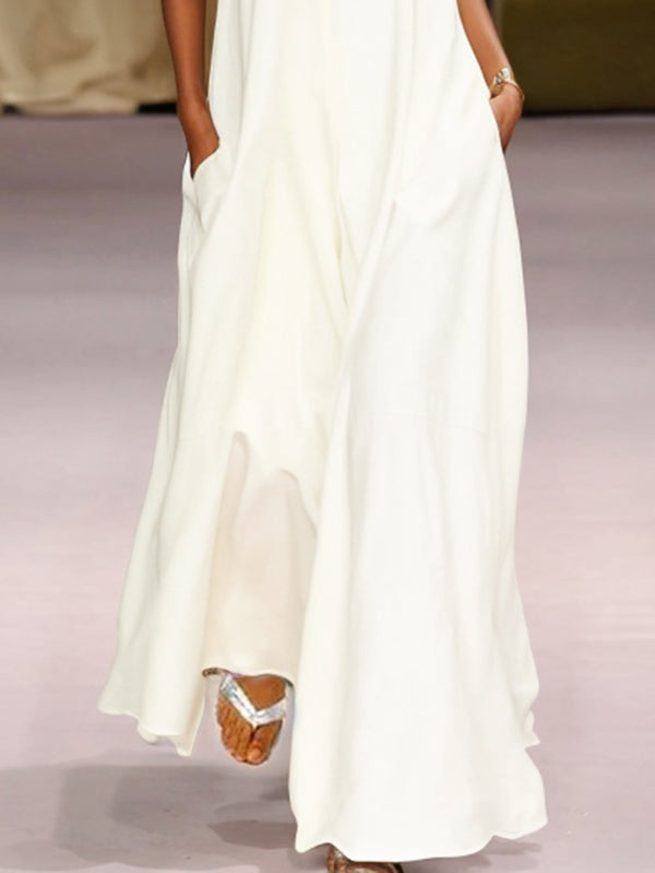Solid Color Split-Joint Loose Sleeveless Round-Neck Maxi Dresses