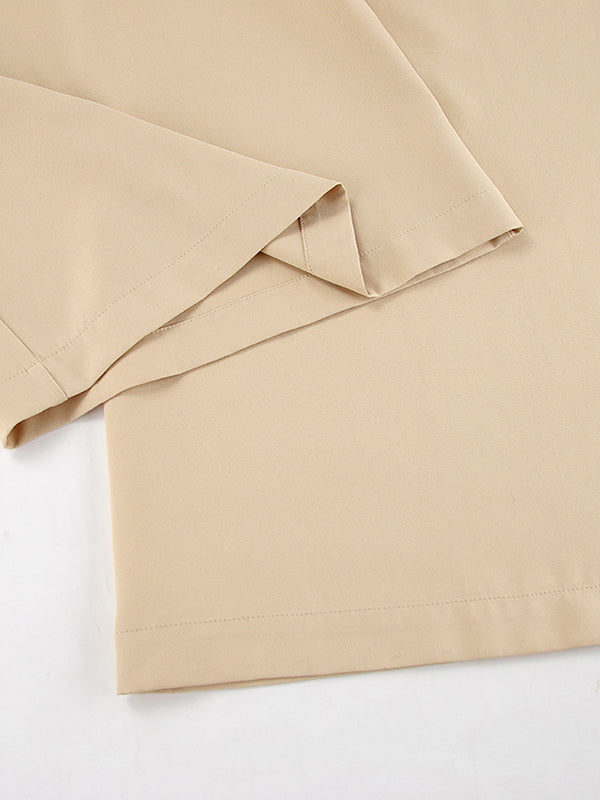 Pleated Solid Color Split-Joint High Waisted Loose Trousers Suit Pants