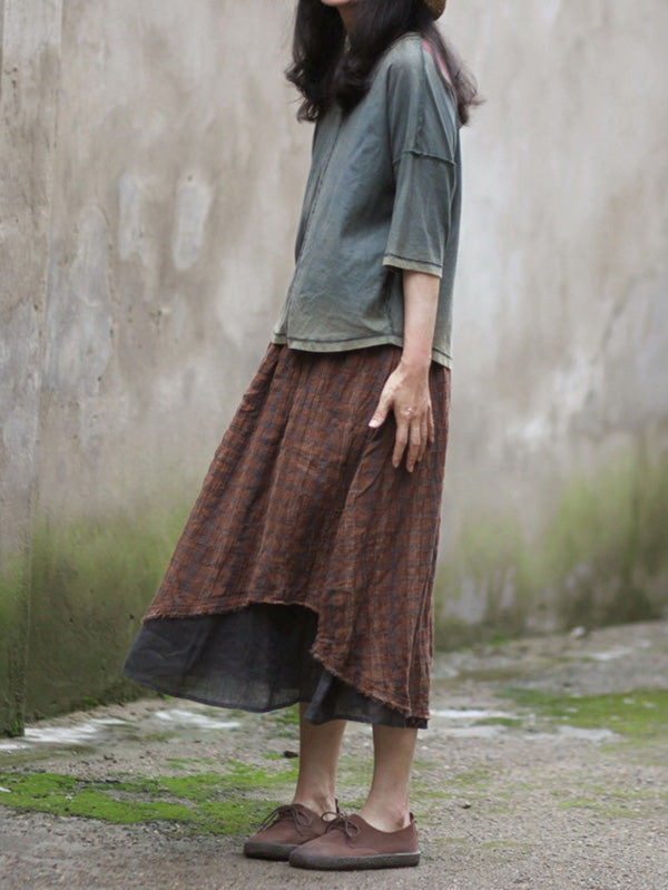 Retro Plaid Double-deck Skirt