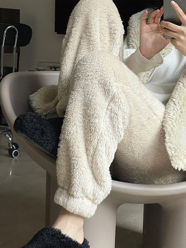 Casual Loose Velvet Thickened Keep Warm Solid Color Pants