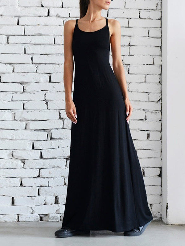 Loose Sleeveless Backless Solid Color Spaghetti-Neck Maxi Dresses