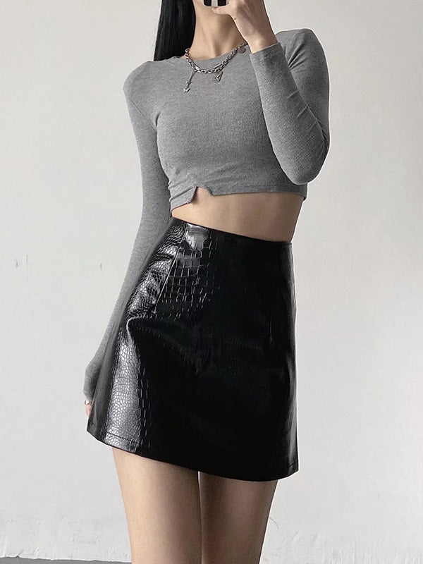 Shiny Solid Color Split-Joint A-Line Skinny Skirts