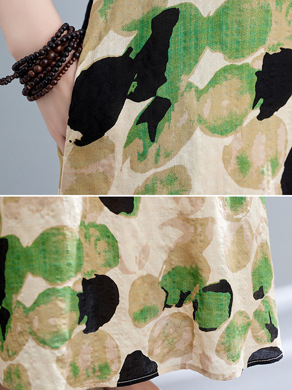 Printed Split-Joint Loose Sleeveless Round-neck Maxi Dresses