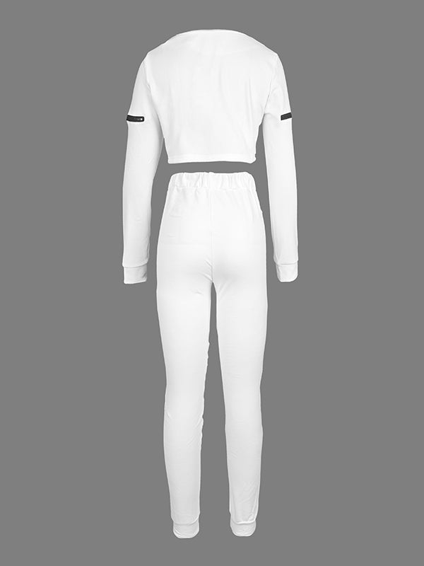 Contrast Color Drawstring Zipper Long Sleeves Tees&Pants Two Pieces Set