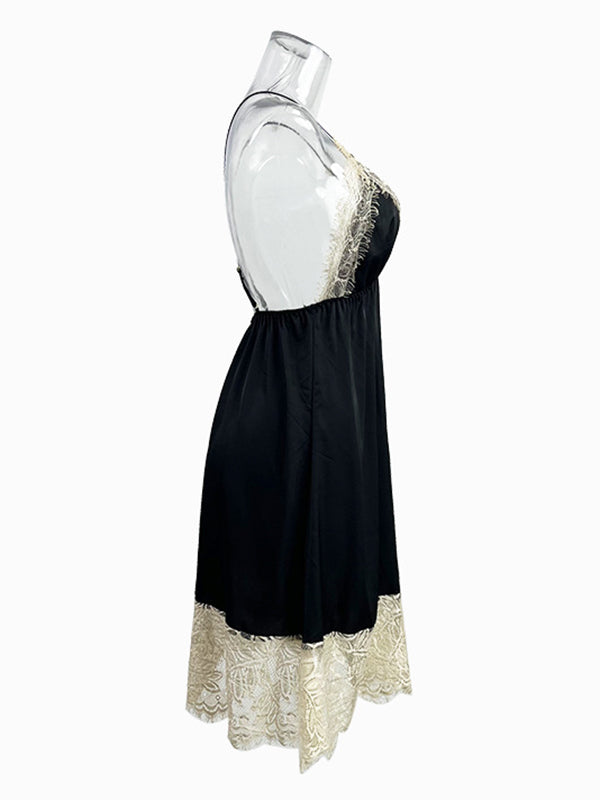 Backless Lacy Split-Joint Sleeveless Spaghetti-Neck Intimates&Pajamas