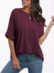 Solid Color Split-Joint Raglan Sleeve Round-Neck T-Shirts