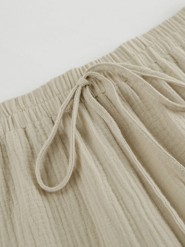 Drawstring Elasticity Solid Color Split-side High Waisted Loose Trousers Pants