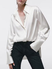 Casual Loose Long Sleeves Buttoned Solid Color Lapel Collar Blouses&Shirts Tops