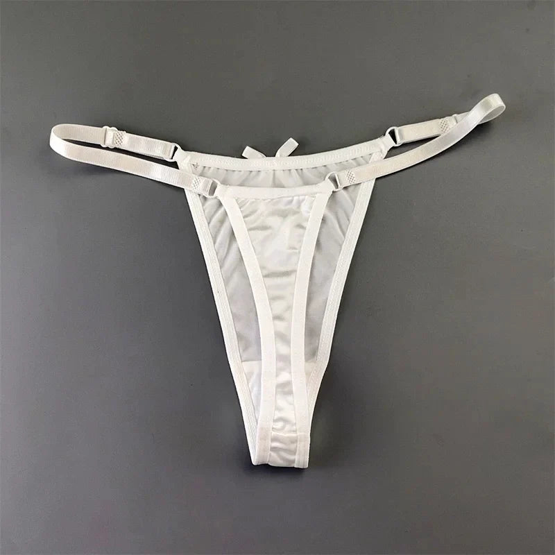 2PCS Lingerie Adjustable Thongs Seamless Satin G-string Sports Low Rise T-back Bow Panties Plus Size