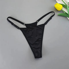 2PCS Lingerie Adjustable Thongs Seamless Satin G-string Sports Low Rise T-back Bow Panties Plus Size