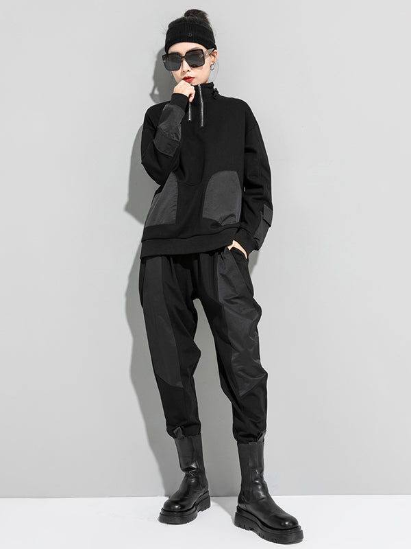 Urban Punk Stand Collar Split-Joint Zipper Sweatshirt