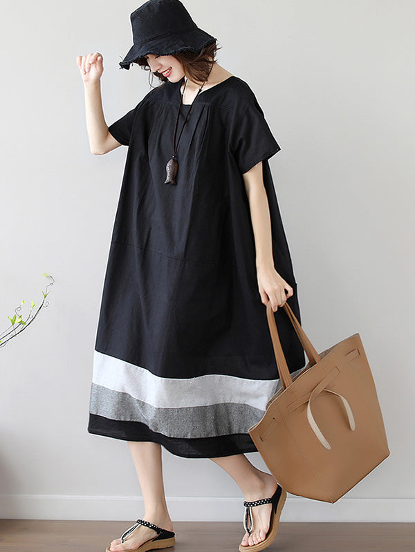 Loose Splicing Square-Collar Midi Dress