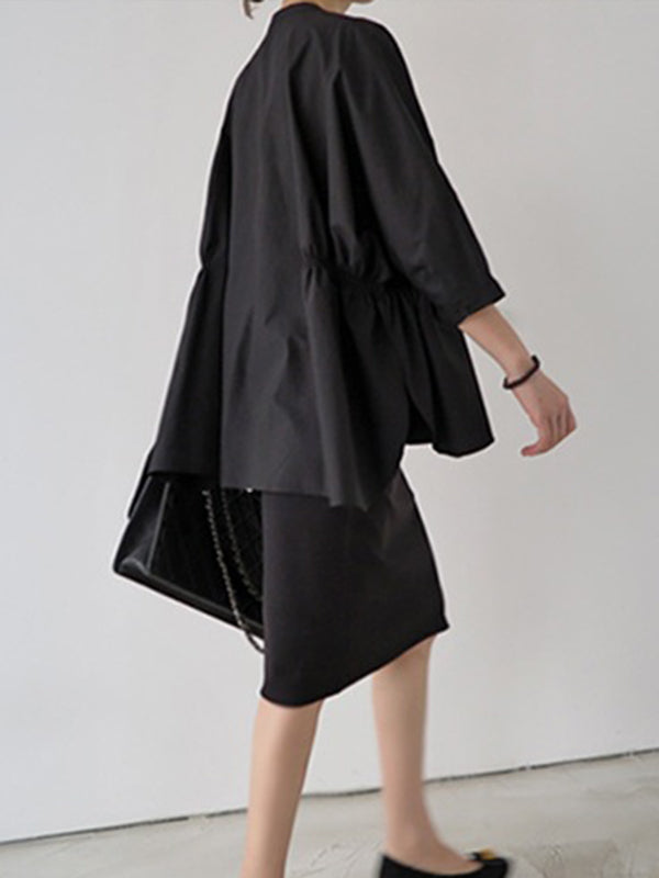 Simple Loose Round-Neck White Black Blouse