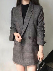 Buttoned Pockets Split-Joint Long Sleeves Loose Notched Collar Outerwear Blazer
