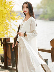 Soft White Frog Ramie Cotton Linen Outwear Cardigan