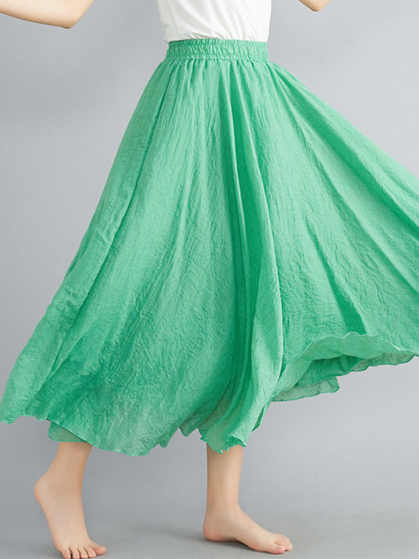 Elasticity Pleated Solid Color A-Line Loose Skirts