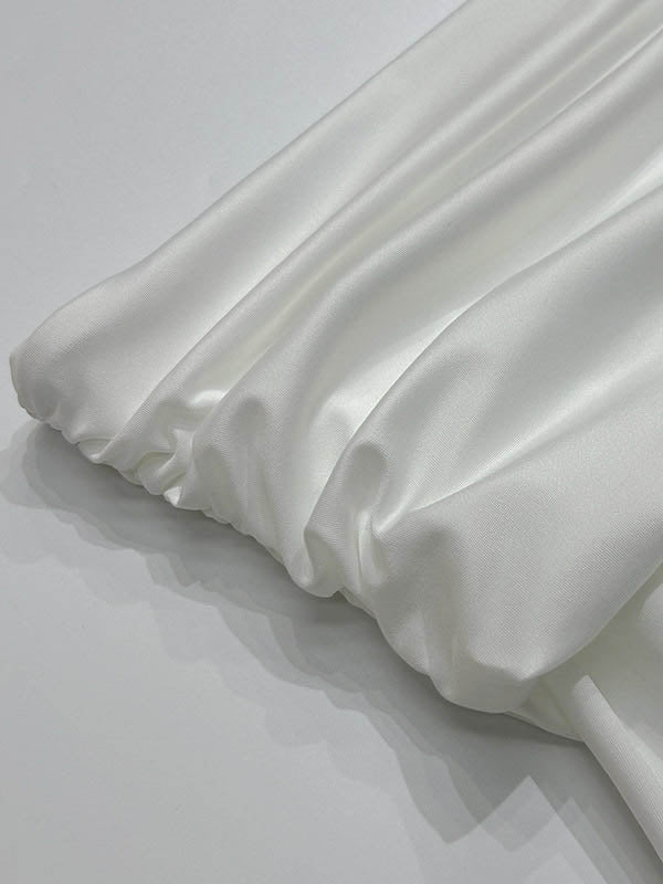 Pleated See-Through Solid Color Split-Joint Skinny Off-the-shoulder T-shirts