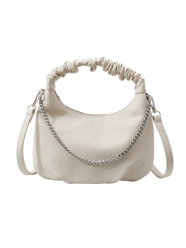 Chains Pleated Solid Color Zipper Handbags Crossbody Bags