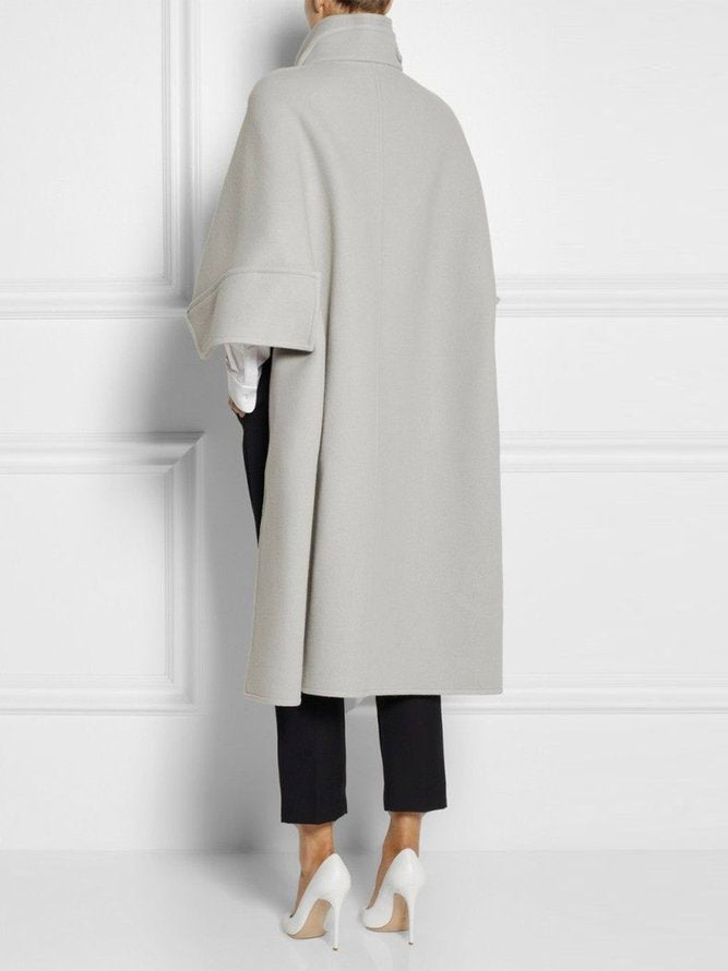 Solid Color High-low Loose Stand Collar Jackets Cape